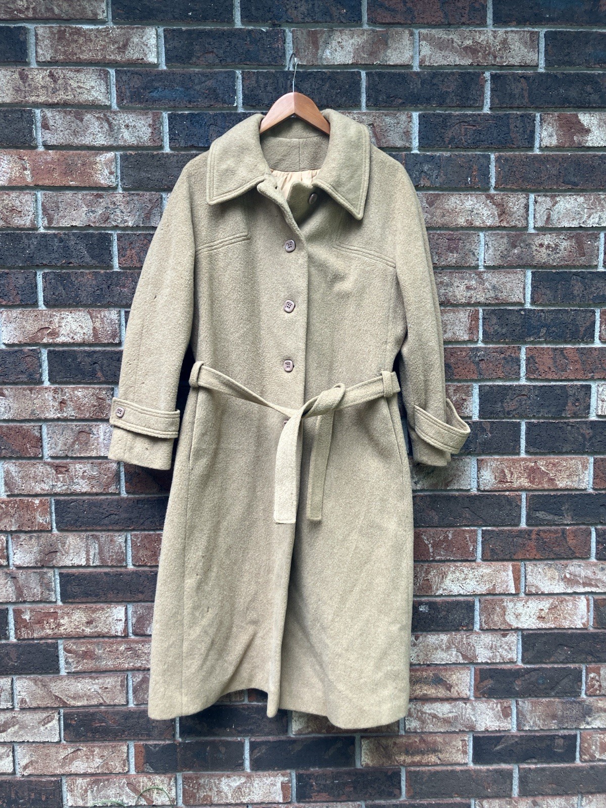 Vintage 50’s Worumbo Camel Hair Windsor Polo Coat Women’s M/L Beige Wool Belted