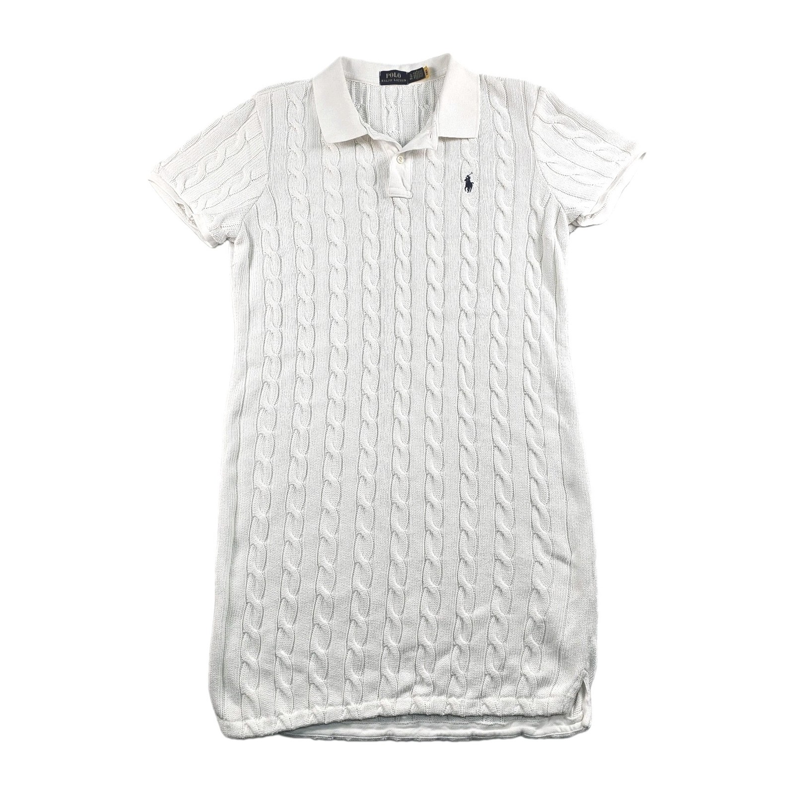 Polo Ralph Lauren White Cable Knit Cotton Sweater Dress Womens XL Tennis Preppy