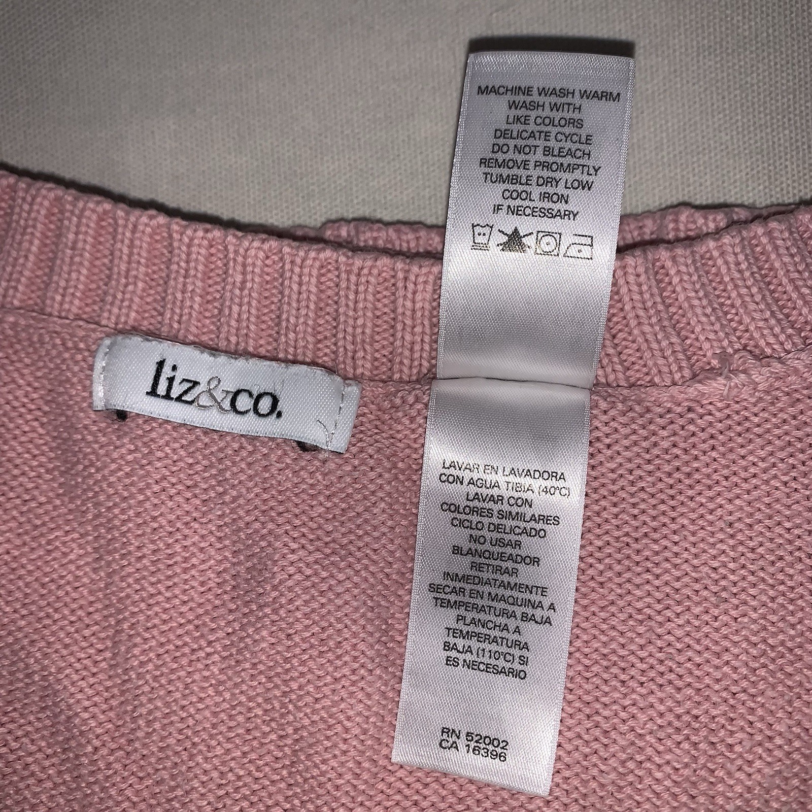 Liz And Co Vintage Sweater Women’s Pink Cream And Gray Striped Knit Small