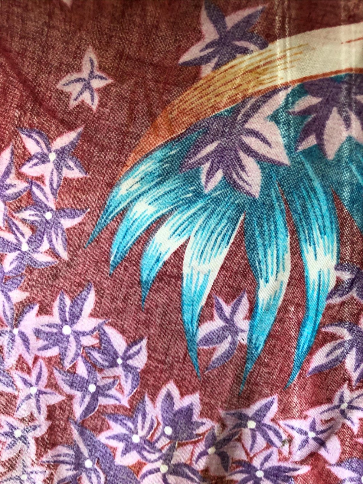 VTG COTTON VOILE SHEER MAROON RED ALOHA SARONG WRAP DRESS BEACH COVER UP FLORAL