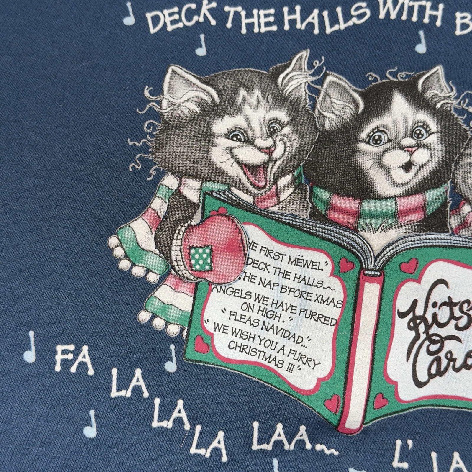 80s 90s VTG Kitty Cat Christmas Graphic Whimsical Sweater Sweat Shirt Grannycore