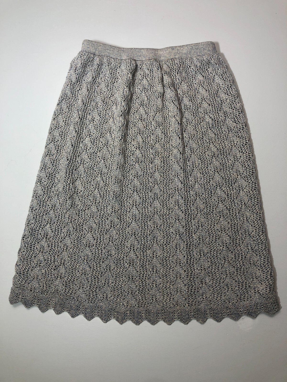 vtg Vivanti Crochet Knit Skirt 12 Pull On Scalloped Hem Union Made in USA