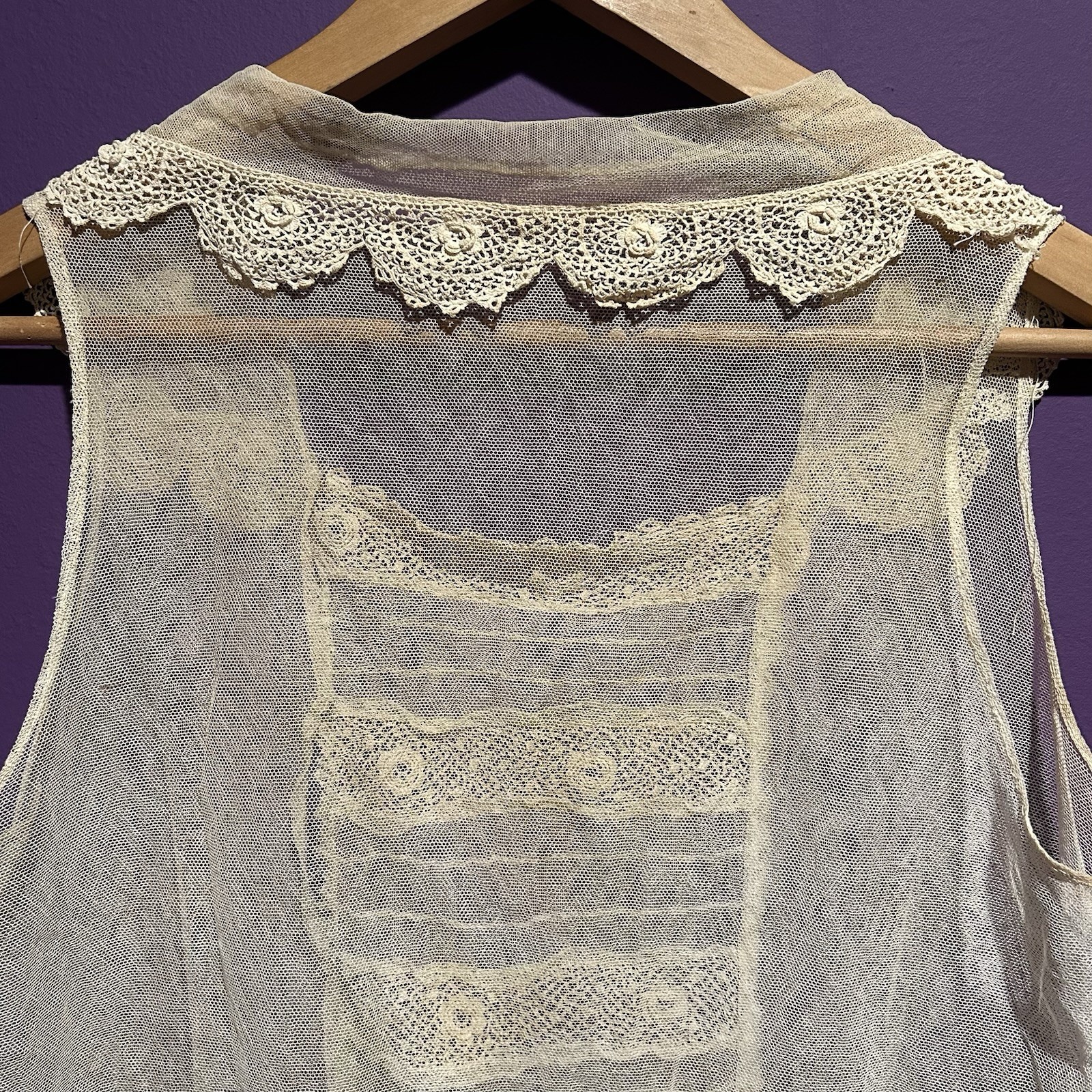 Antique Edwardian 1910 Cotton Net Lace Corset Cover Camisole Lingerie Size S/M