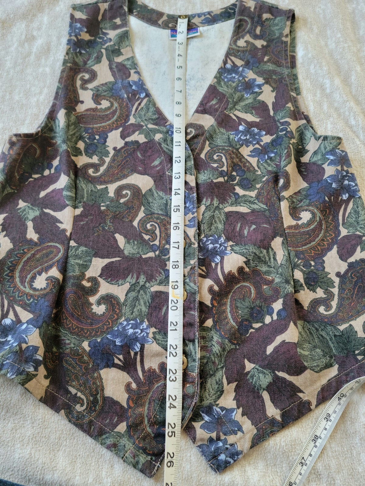 Vintage Northcrest Women’s Button Fashion Vest Floral & Paisley Cotton Twill-M/L