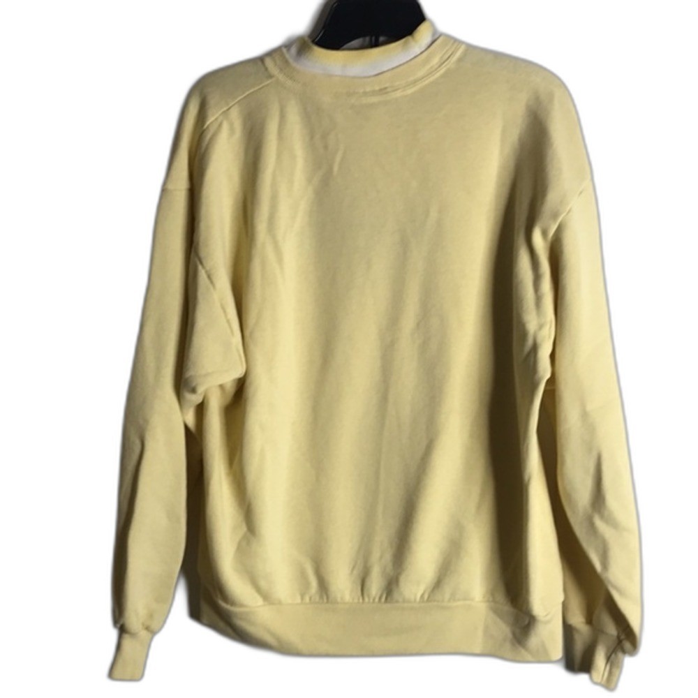 Vtg top stitch yellow sweater embroidere flowers size large made in USA cute 90s