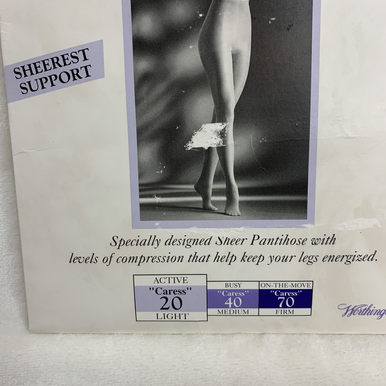 Vtg Worthington Extra Sheer Caress Queen Short White Active 20 Light Pantyhose