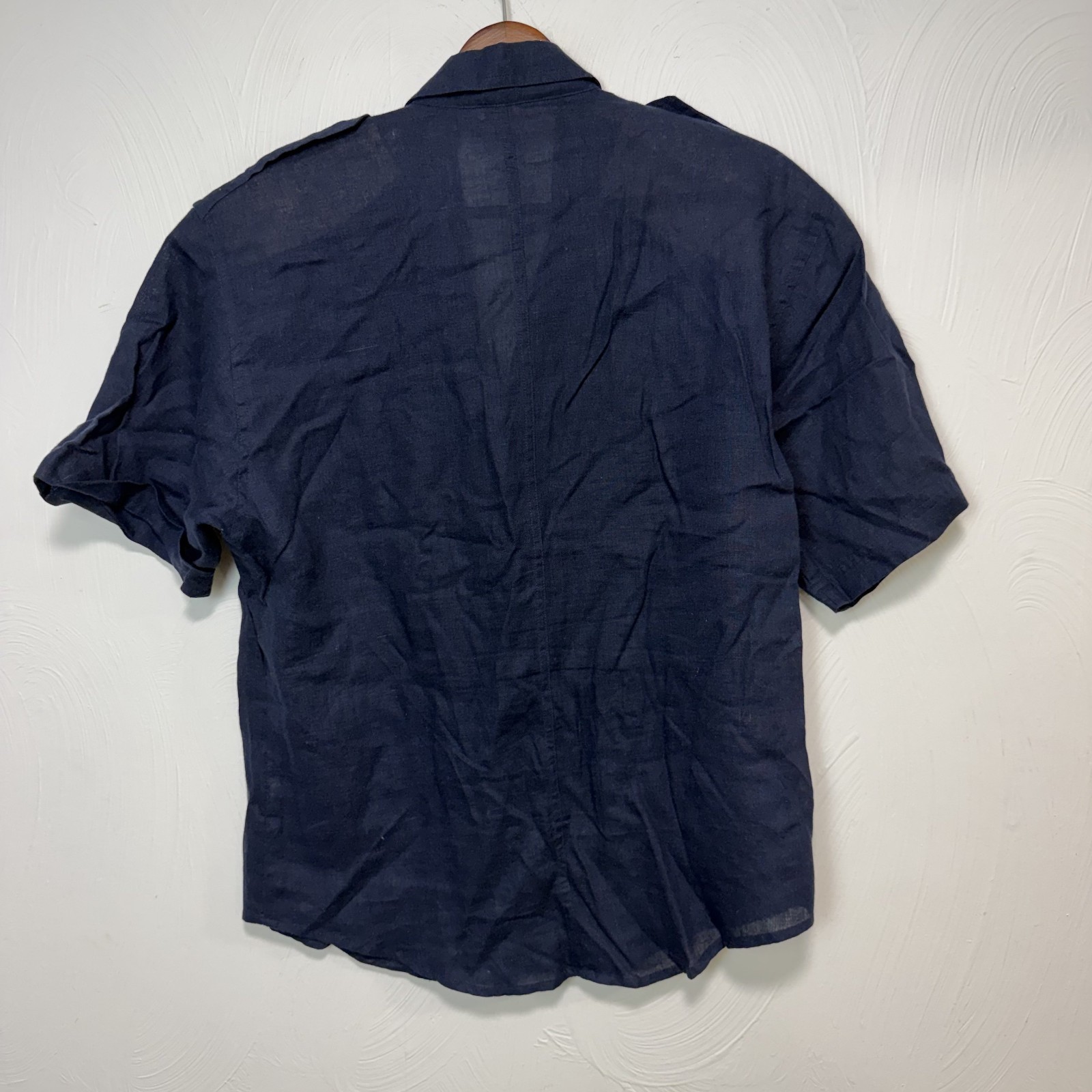 Vintage Outback Red Women’s Blue Linen Blend Short Casual Button Down Shirt Sz 8