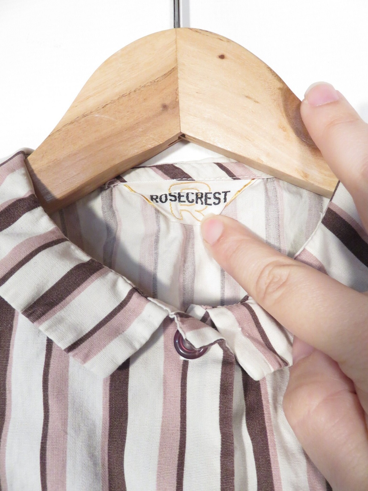 Vintage 60s Brown Striped Tailored Blouse Size M/L