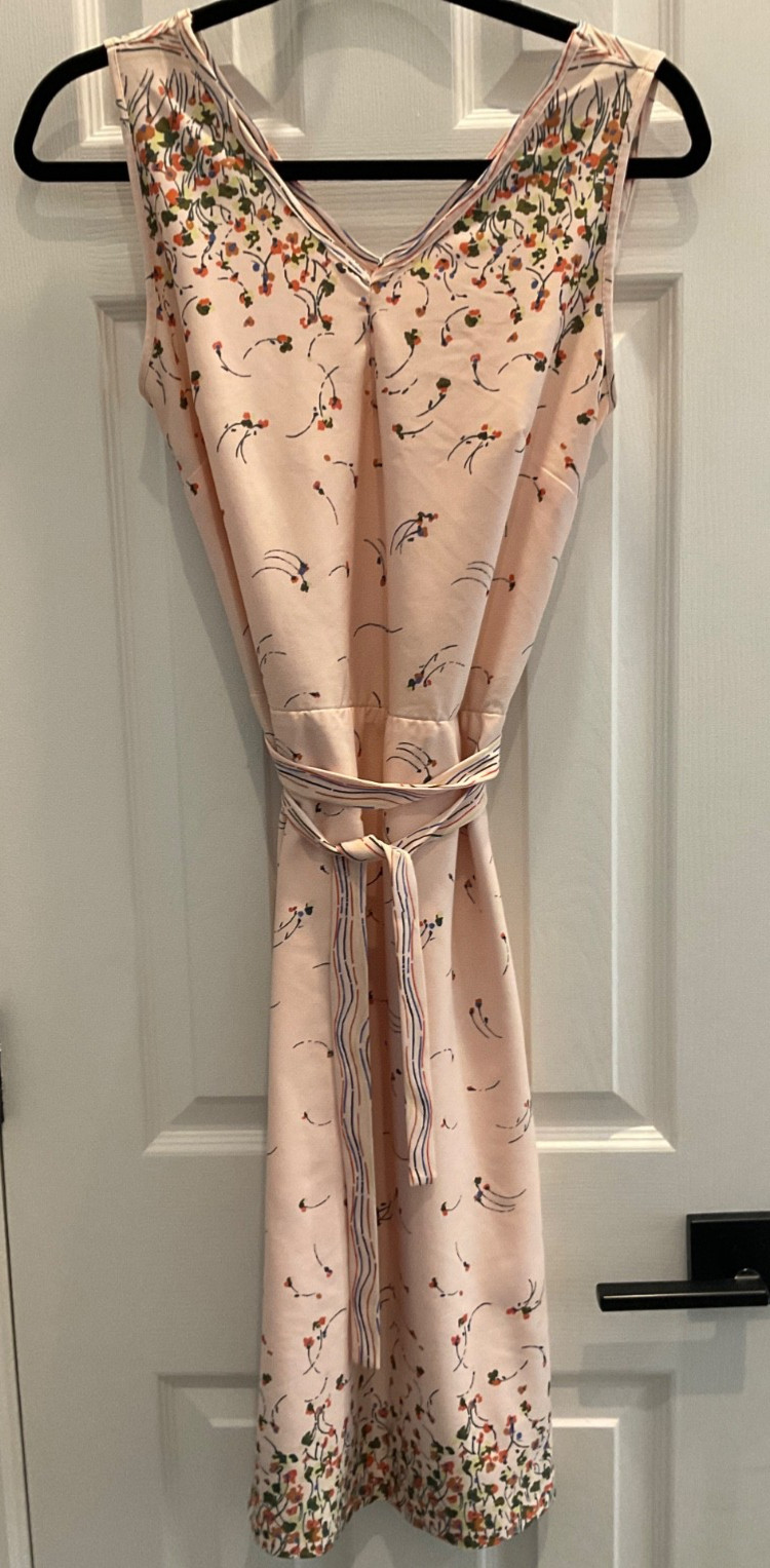 Vintage Robby dress by Mr George peach/ pink hue with flowers midi