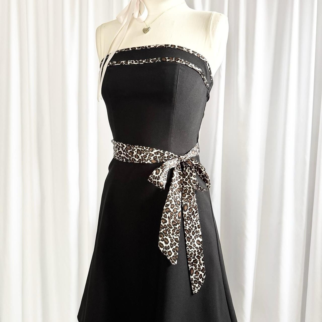 Vintage Y2K Black & Leopard Bow Tulle Party Mini Dress Gown Small 90s Animal Bow