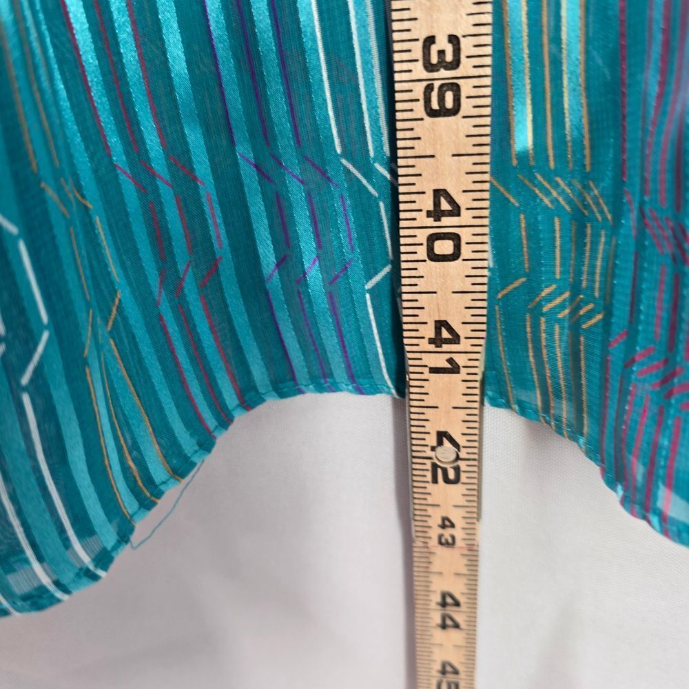 Vintage 80s Marinette Dress 14 Mock Neck Smocked Long Puffy Sleeve Sheer Striped