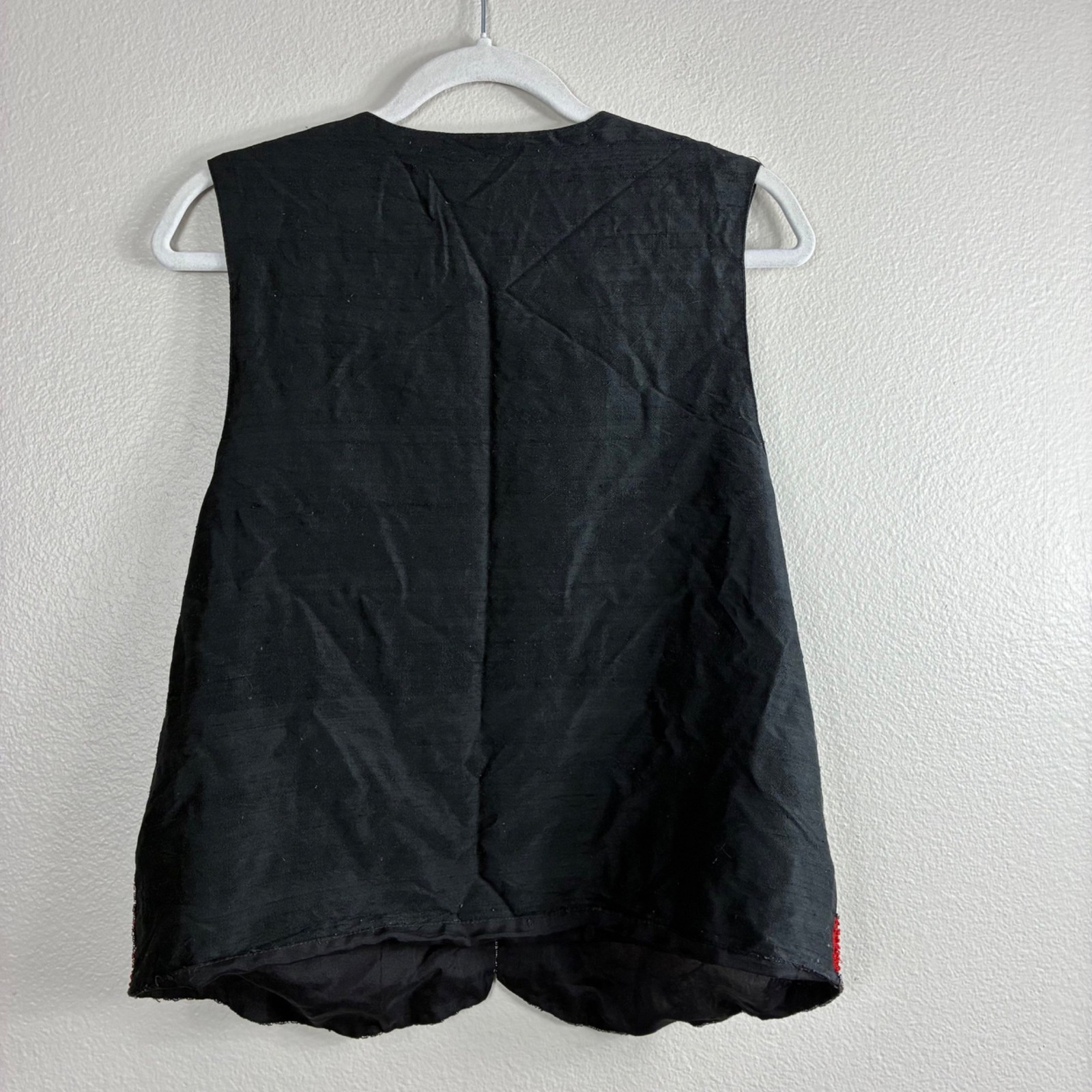 VTG 80s/90s Styleworks Silk Beaded Floral Vest M Black Boho Maximalist Artsy