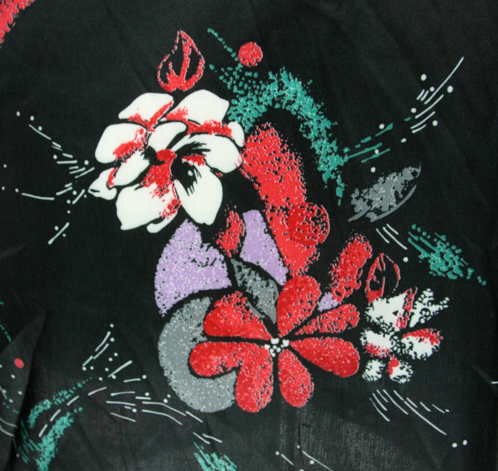 Vintage Red Black Floral Keyhole Bow Neck Tab Sleeve Tunic Top Boho 1970s M L