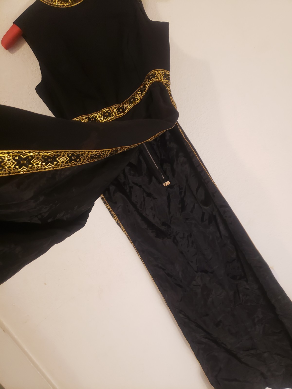 Vtg 60s 70s Grecian Style High Side Slits Maxi Dress Sz M AS IS Black Gold