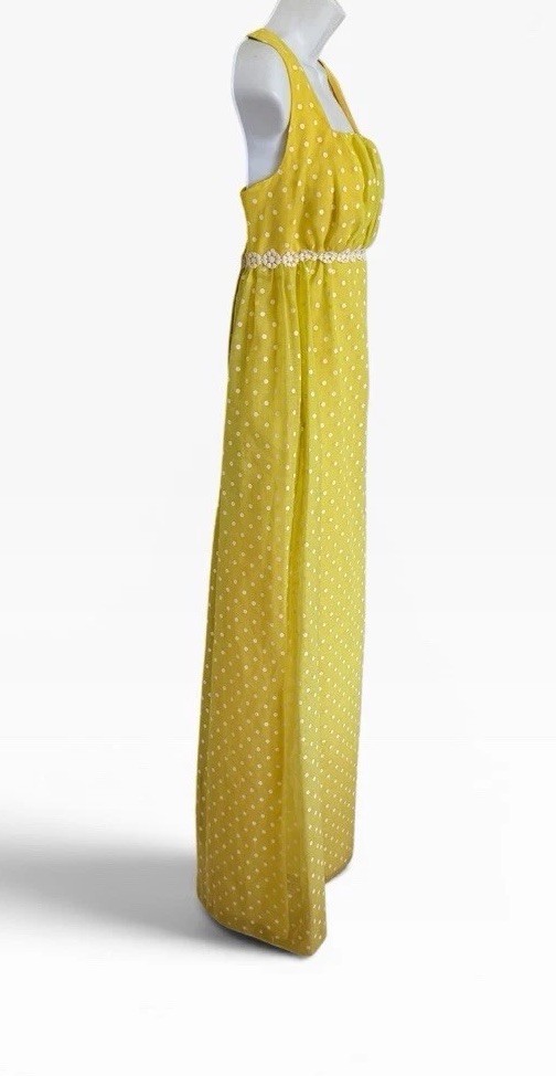 Vintage 70s Yellow Polka Dot Maxi Dress & Bolero Jacket XS/S Prarie Princess