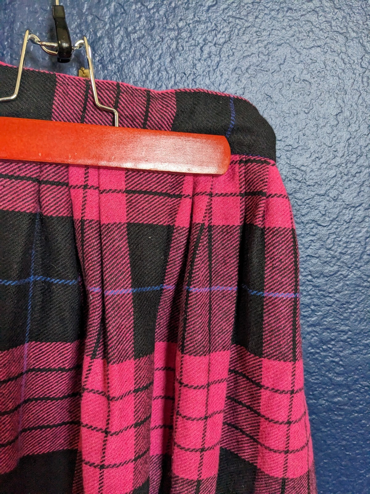 VTG Claude Hot Pink Plaid Tartan Skirt Wool Blend Sz 10 Extra Small XS