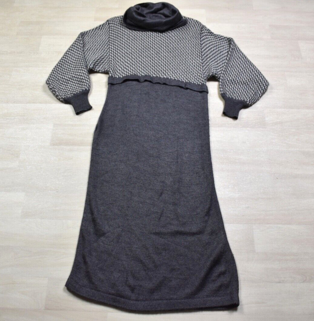 80s Sweater Dress Gray Cowl Neck Long Sleeve Snow Bunny VTG 1980s
