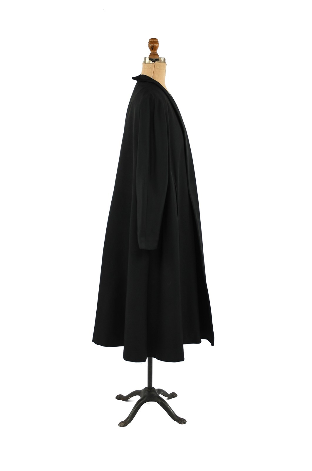 Vintage 40s Black Gabardine Open Front Shawl Collar A Line Art Deco Swing Coat