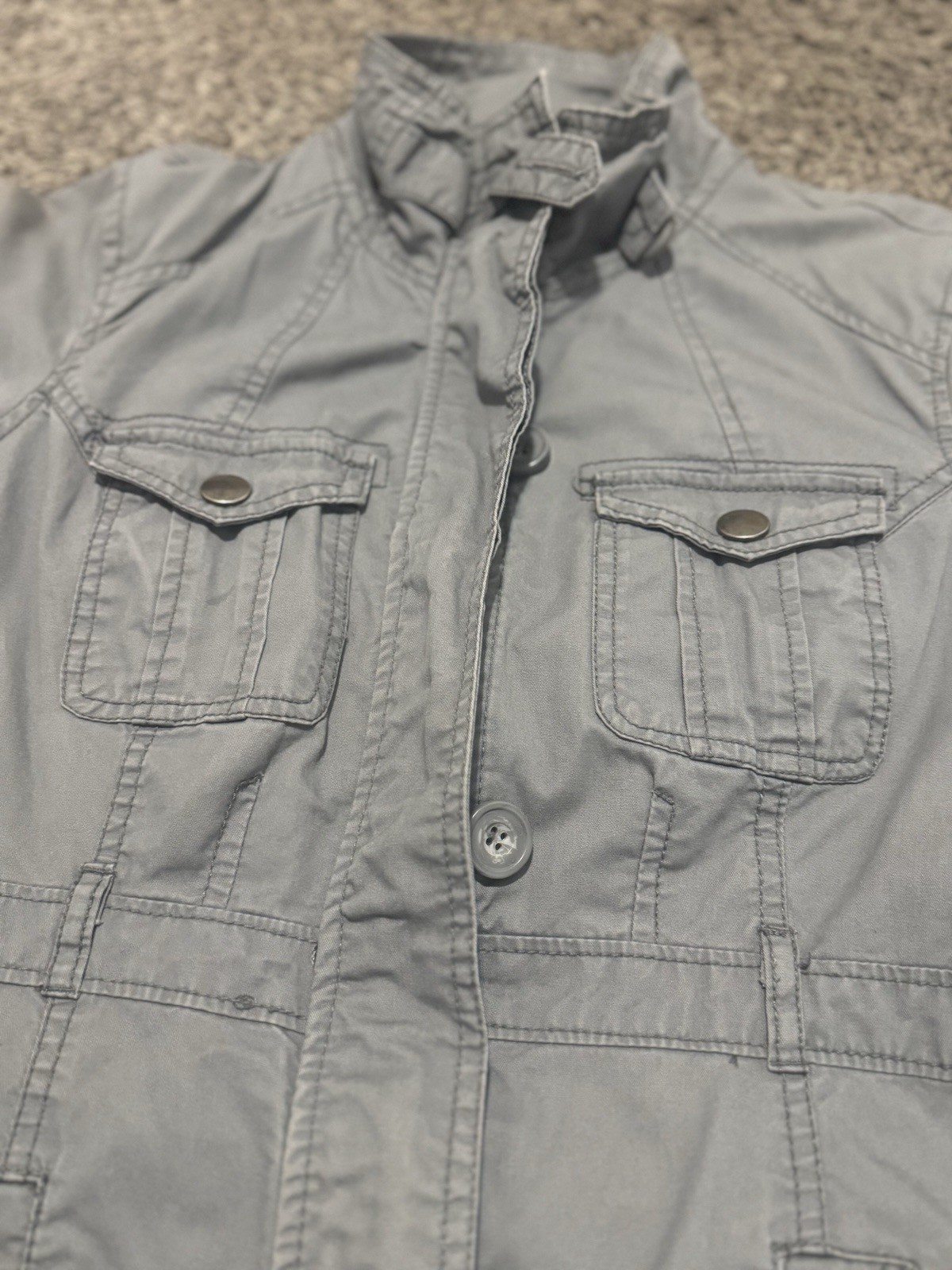 Wet Seal Zip Up Multi Pockets Gray Jacket Inner Plaid Women’s Size Medium
