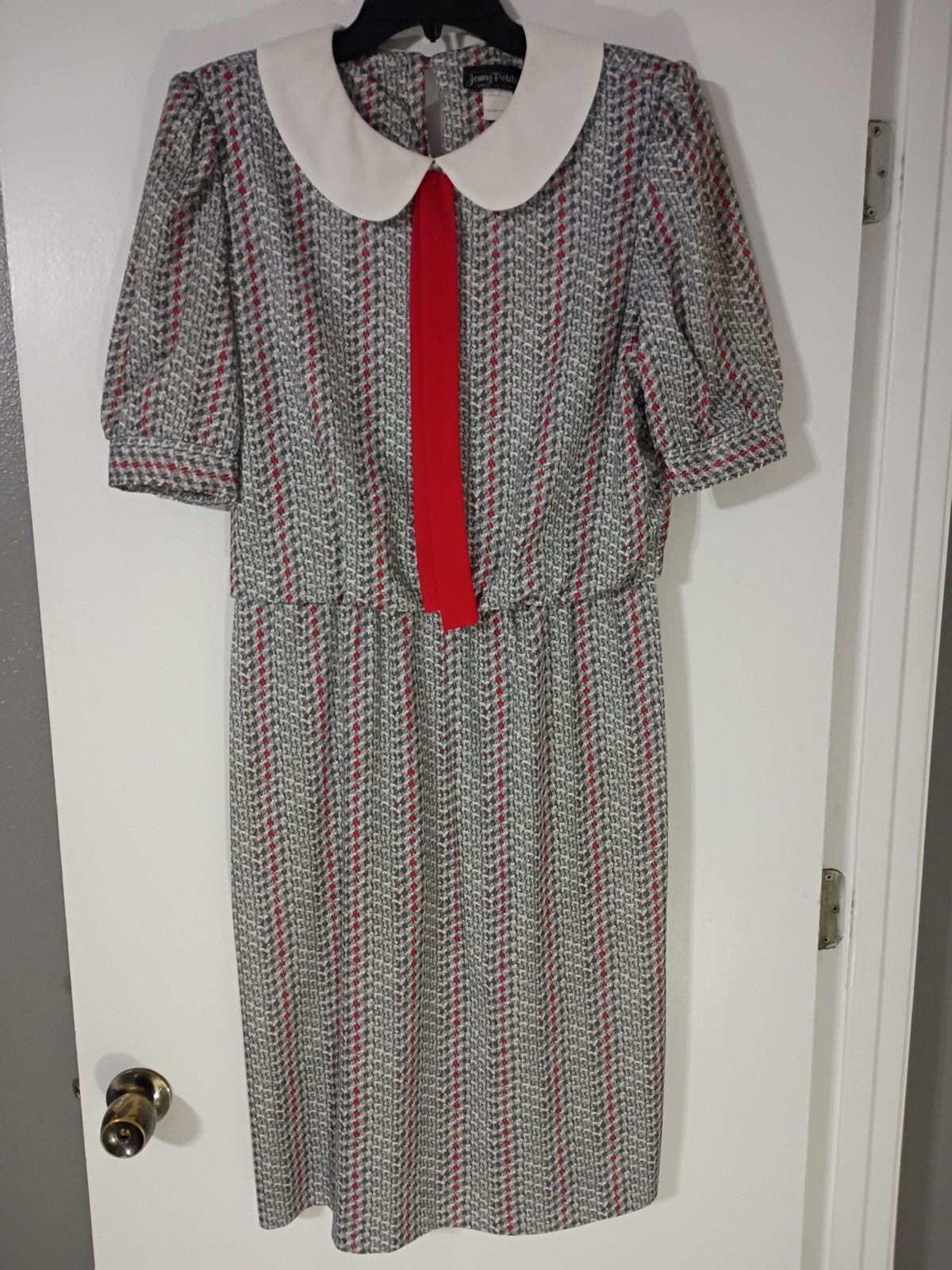 Vintage Jenny Petite 14 Polyester Made In USA Grey And Red