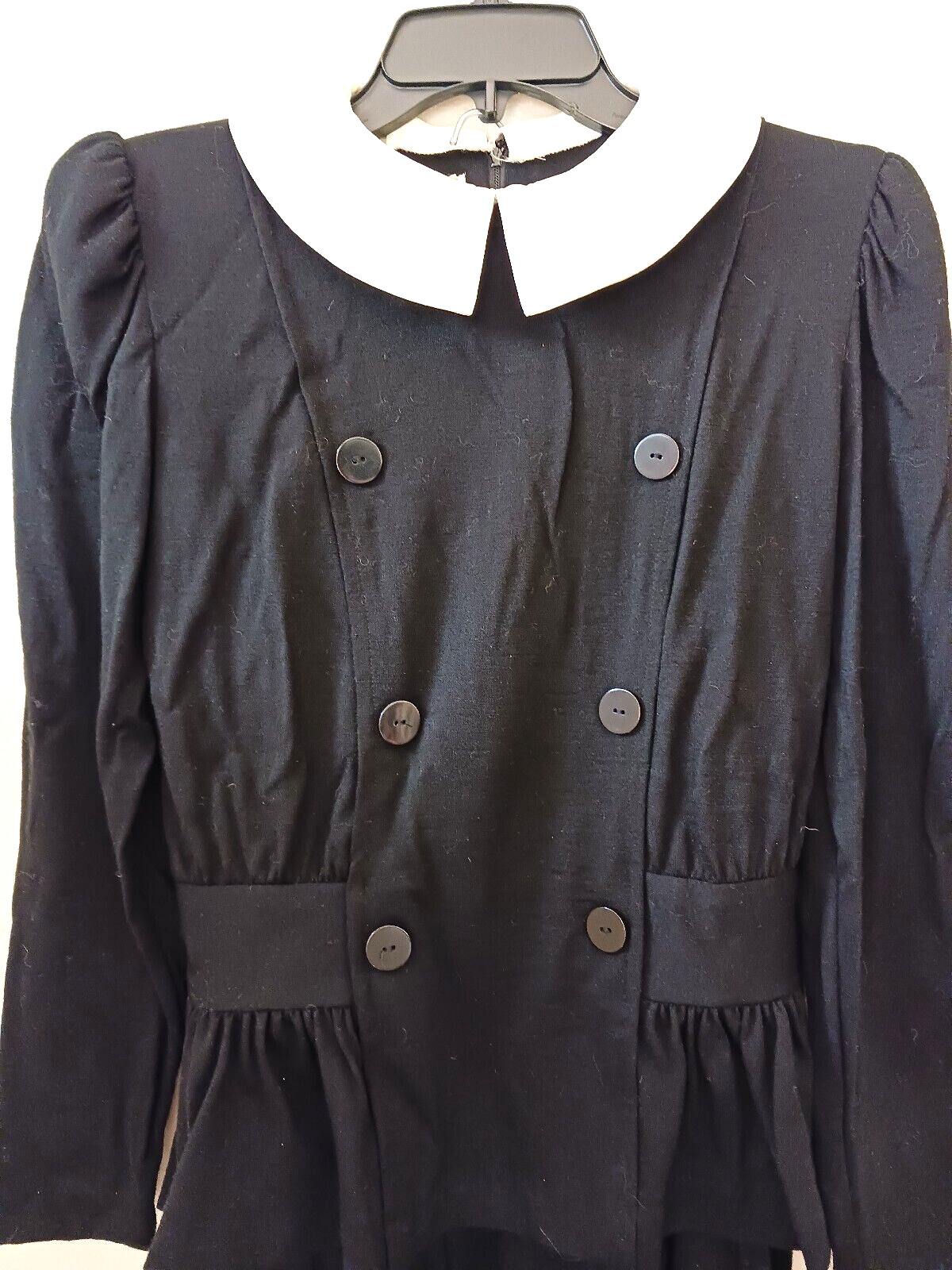 Vtg The Kollection 6 Black Wool Jersey 2 Pc Dress White Collar Wednesday Addams