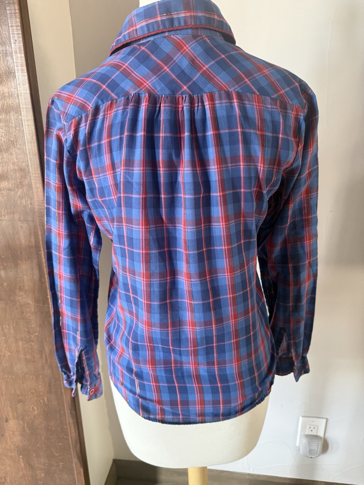 Vintage 70s/80s Button Up Blouse Plaid Size 32/small