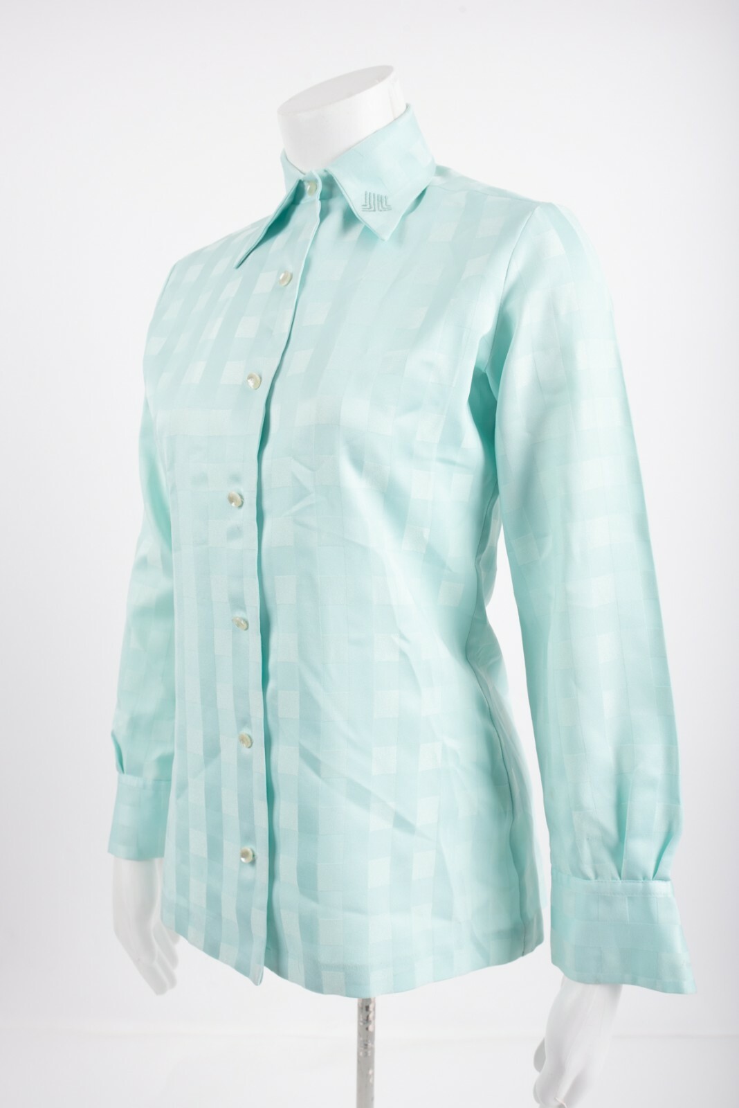 Vintage Womans Lanvin Paris New York Blouse Button Shirt Small Size 8 Mint Green