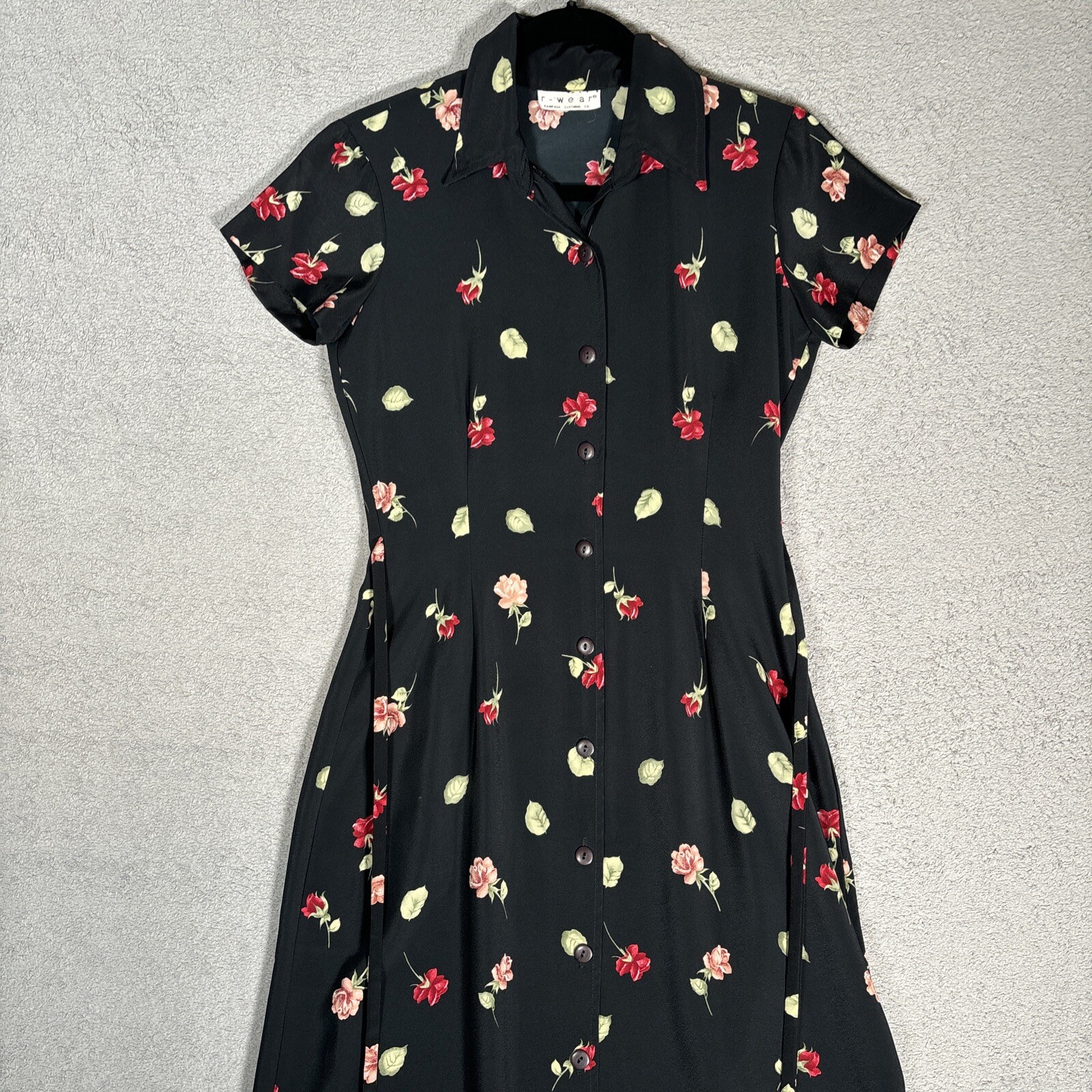 Vintage R Wear Rampage Dress Women’s Size 33″ Waist Dark Floral Roses Black 90s