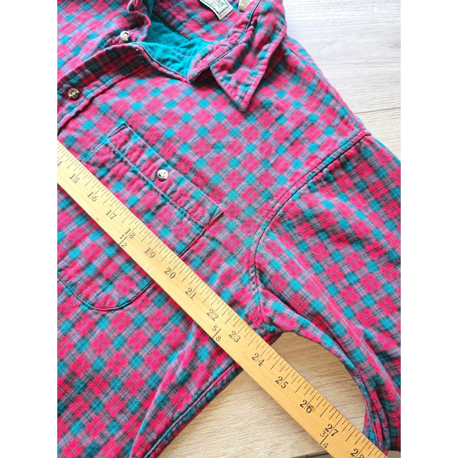 L.L.Bean Women Flannel Shirt Large Red Green Plaid USA Made Vintage outdoorsy
