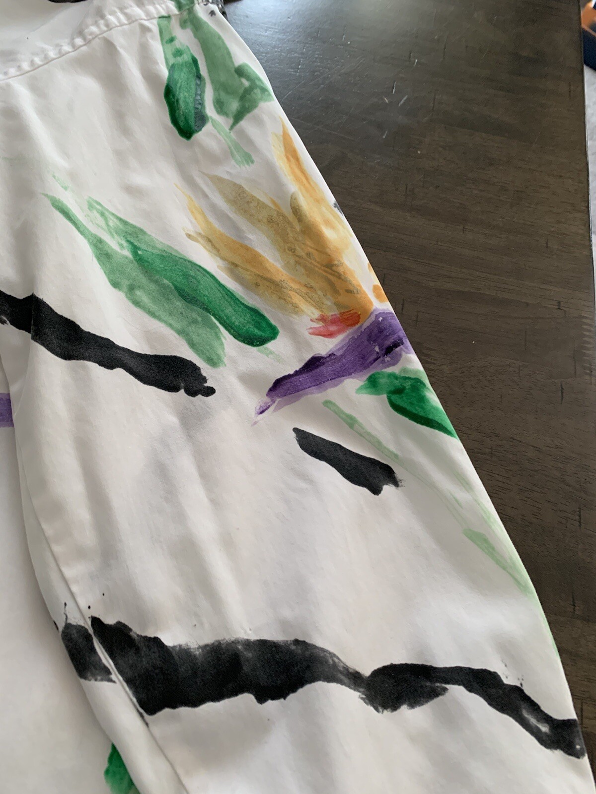 Hand Painted White Dress Shirt~Reads Size 16 32/33 Men’s/Converts To Woman’s L