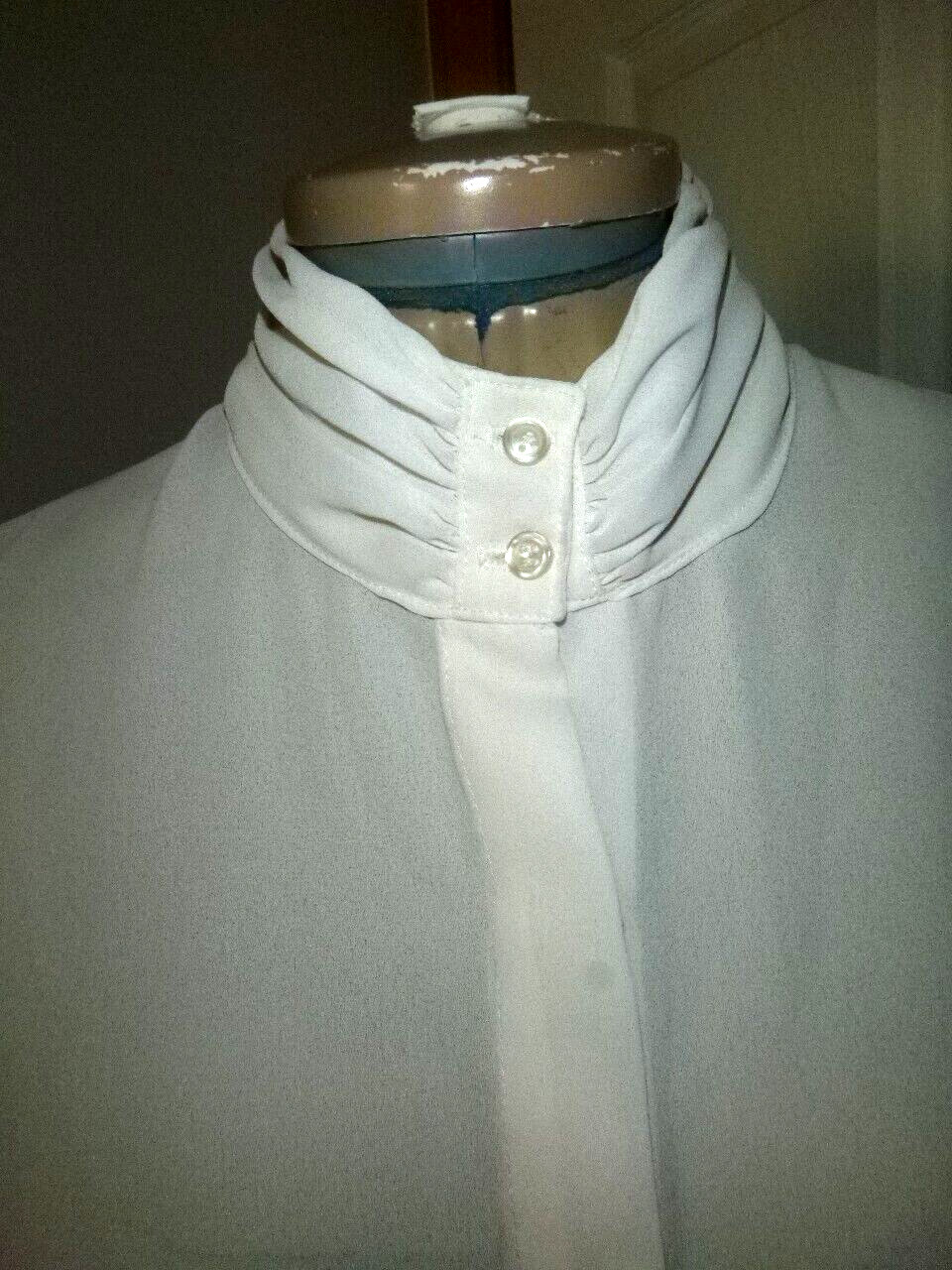 Vintage Notations Ivory High Collar Polyester Crepe Blouse Size M
