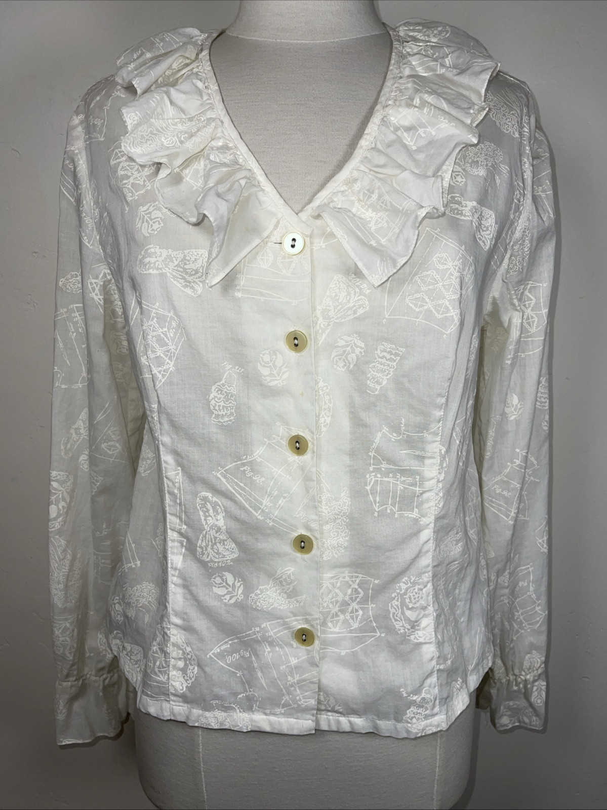 Vintage WilliWear Willi Smith Novelty Print Poet Ruffle Blouse Top 10