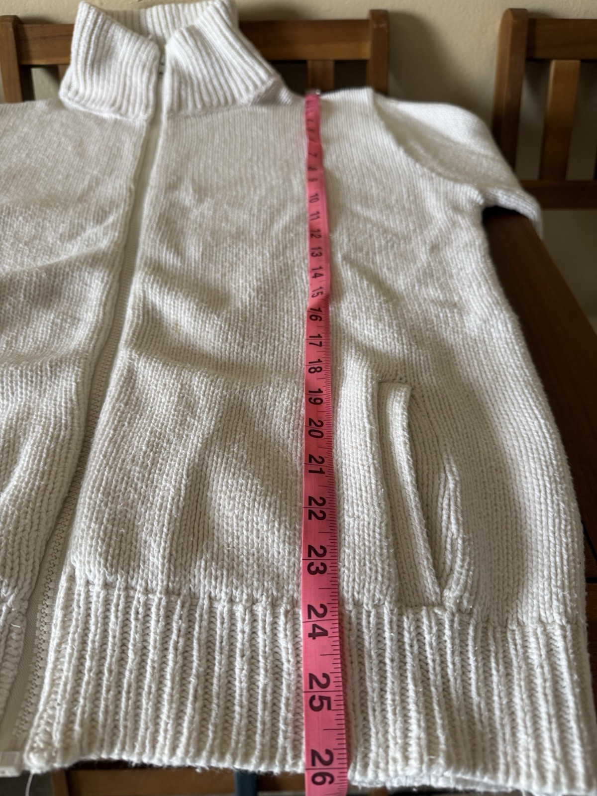 VTG Alps Women’s Sweater Size Large Ivory 100% Cotton Double Pocket Chunky Zip