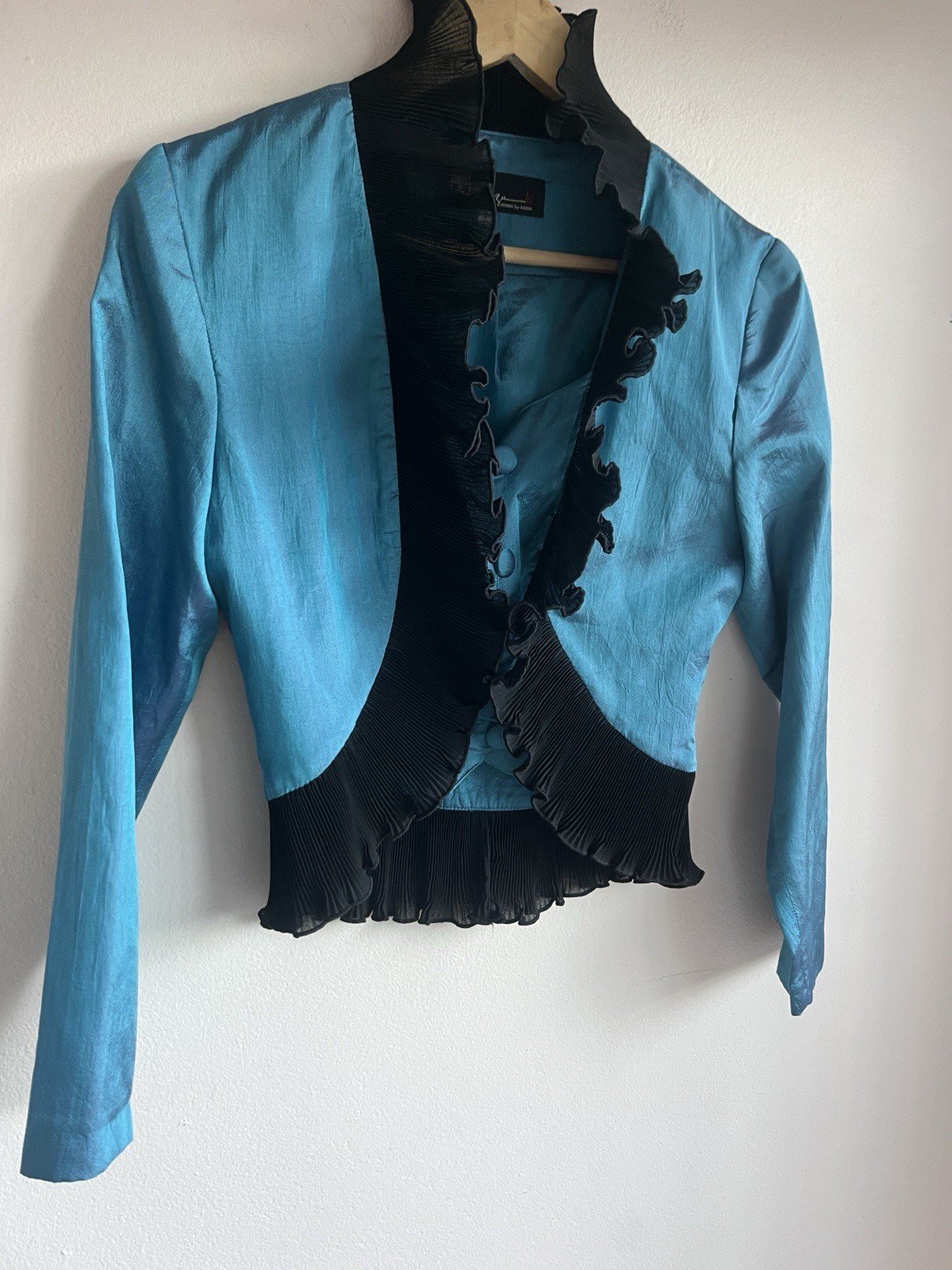 1980s Kazuki Taffeta Jacket Pleated Frill Metallic Size AU 8