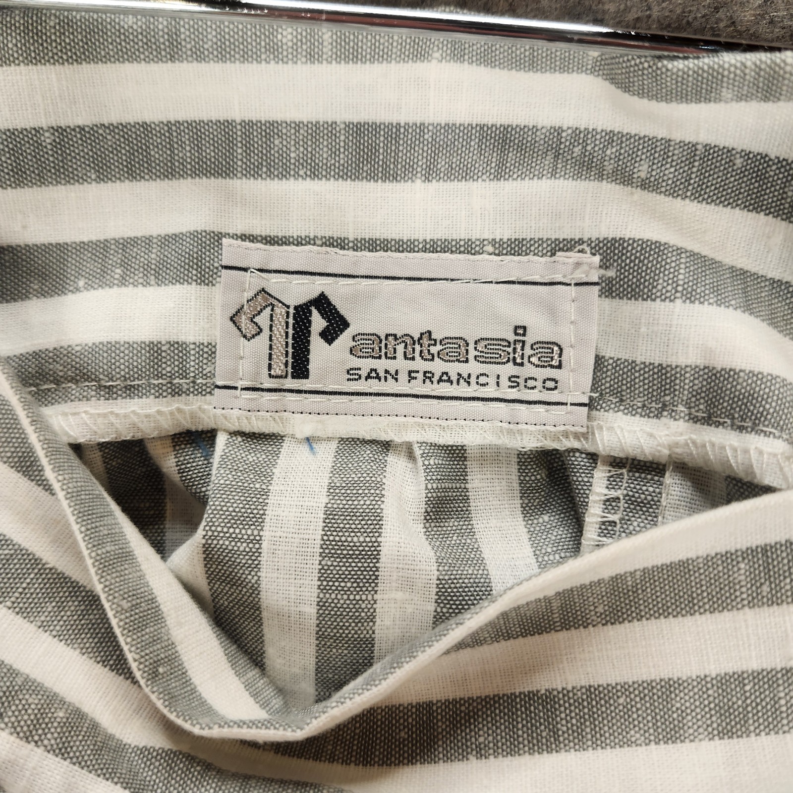 Vintage Pantasia San Francisco Linen Skirt Suit Gray White Striped 80s Pockets