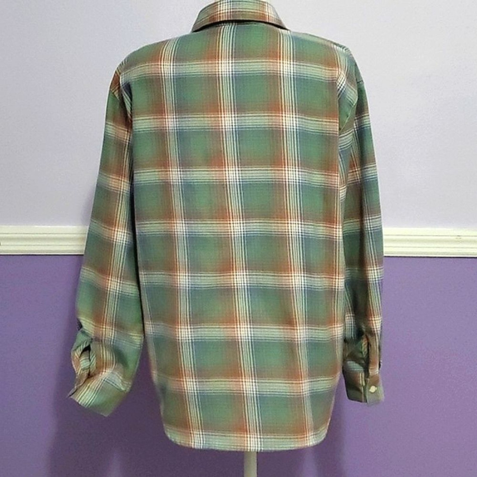 VTG Teddi Sage Green Plaid Embroidered Long Sleeve Button Down Flannel Shirt S