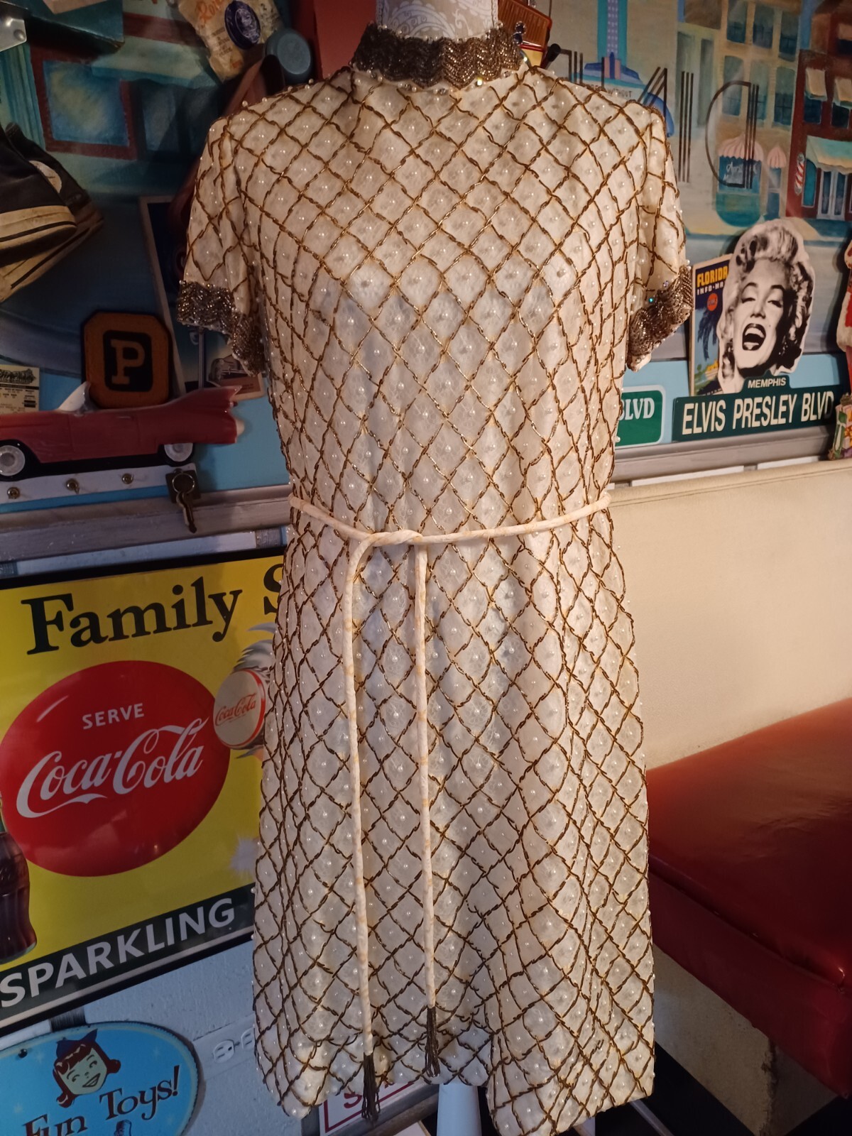 True Vtg Mid-century 1960s Calart Cabart Imports Hong Kong Beaded Mod Dress MCM