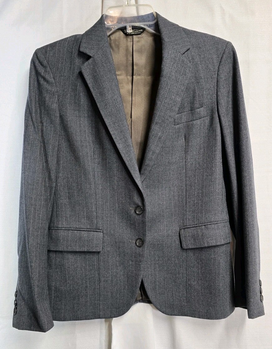 Anthony Allan Vinta Suit Skirt Jacket 2 Piece Set Grey Pink Pinstriped Sz 8 36