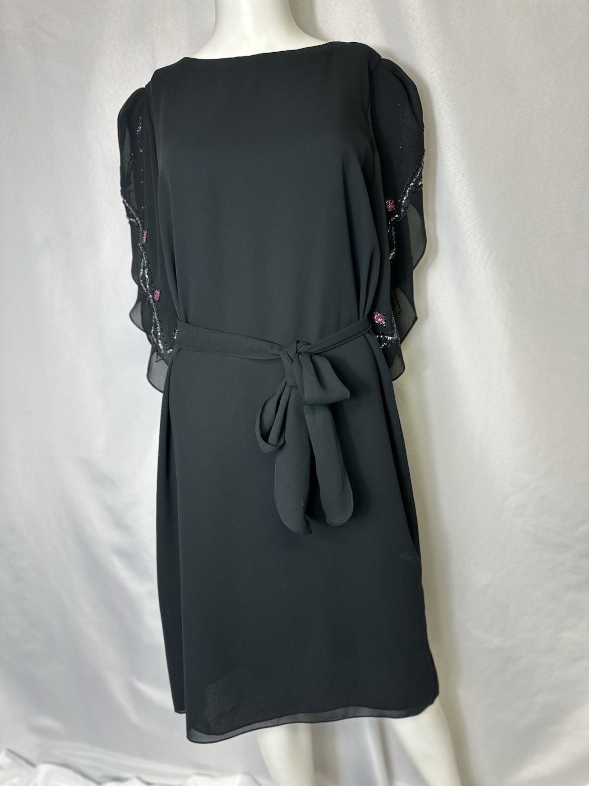 LIZZY & JOHNNY BY LUCERO BRAND VINTAGE BLACK DRESS LARGE W SEQUINED SLEEVES