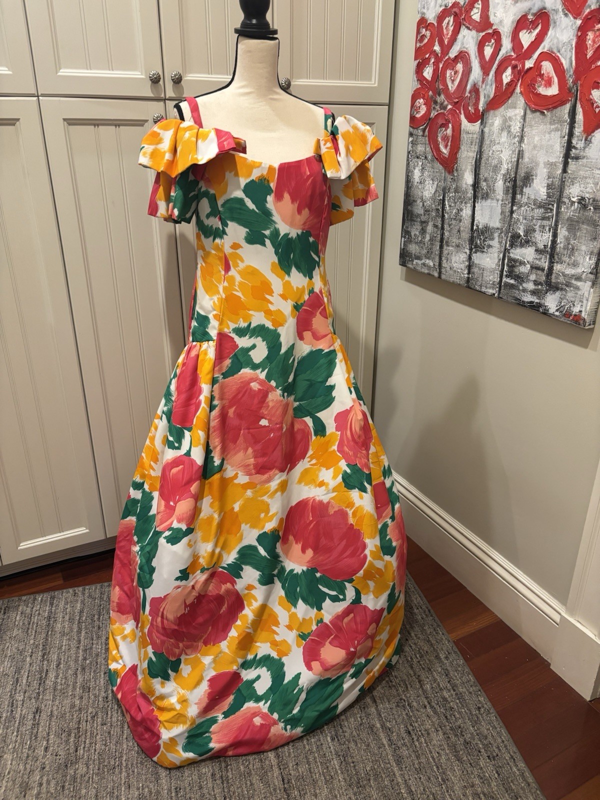 Arnold Scaasi 1980s Floral Silk Evening Gown Size 8. SHOWSTOPPER