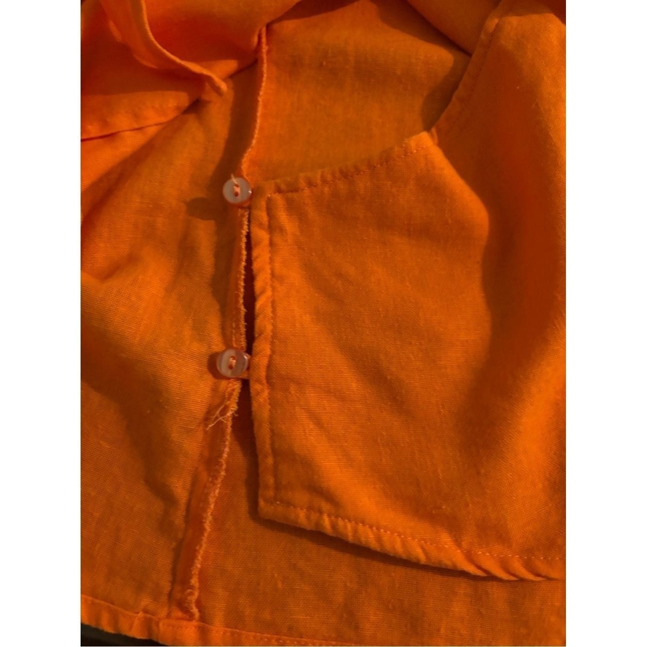 Vintage Selene Sport Sz Med Orange Linen Blend Sleeveless Faux Wrap Collared Top