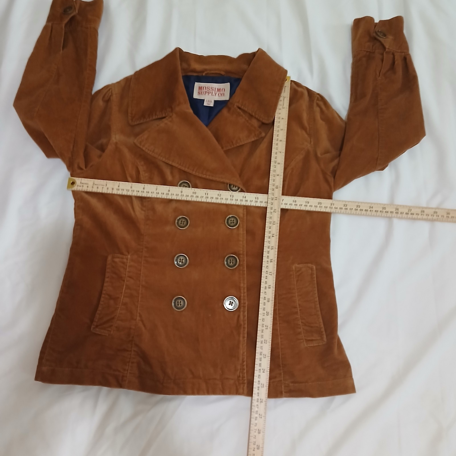 Mossimo Supply Co Corduroy Pea Coat Women L Brown Double Breasted Y2K 90s Retro