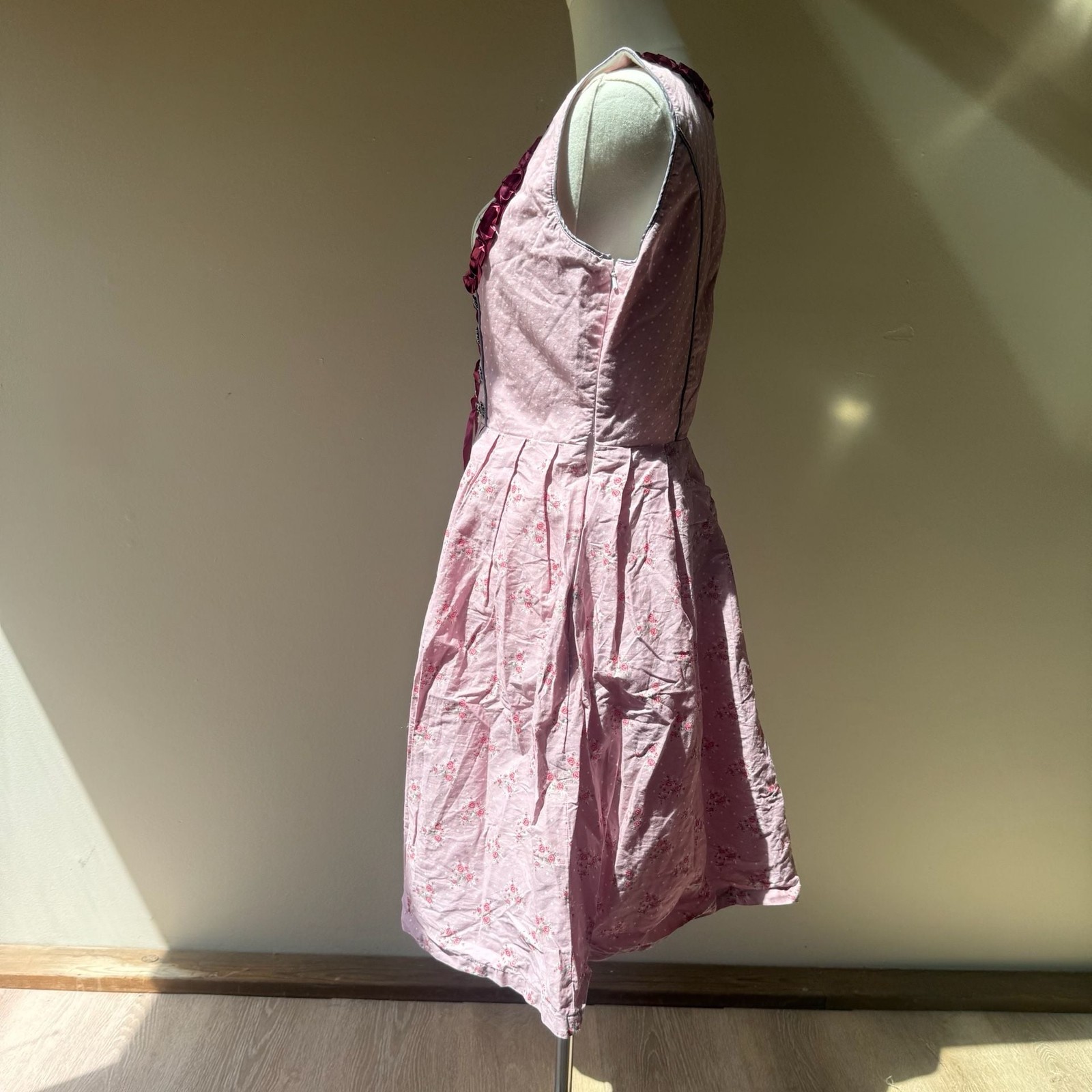Vintage Pink Floral Polka Dot Traditional Dirndl Dress