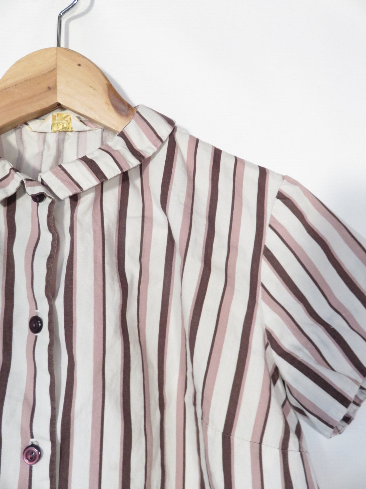 Vintage 60s Brown Striped Tailored Blouse Size M/L