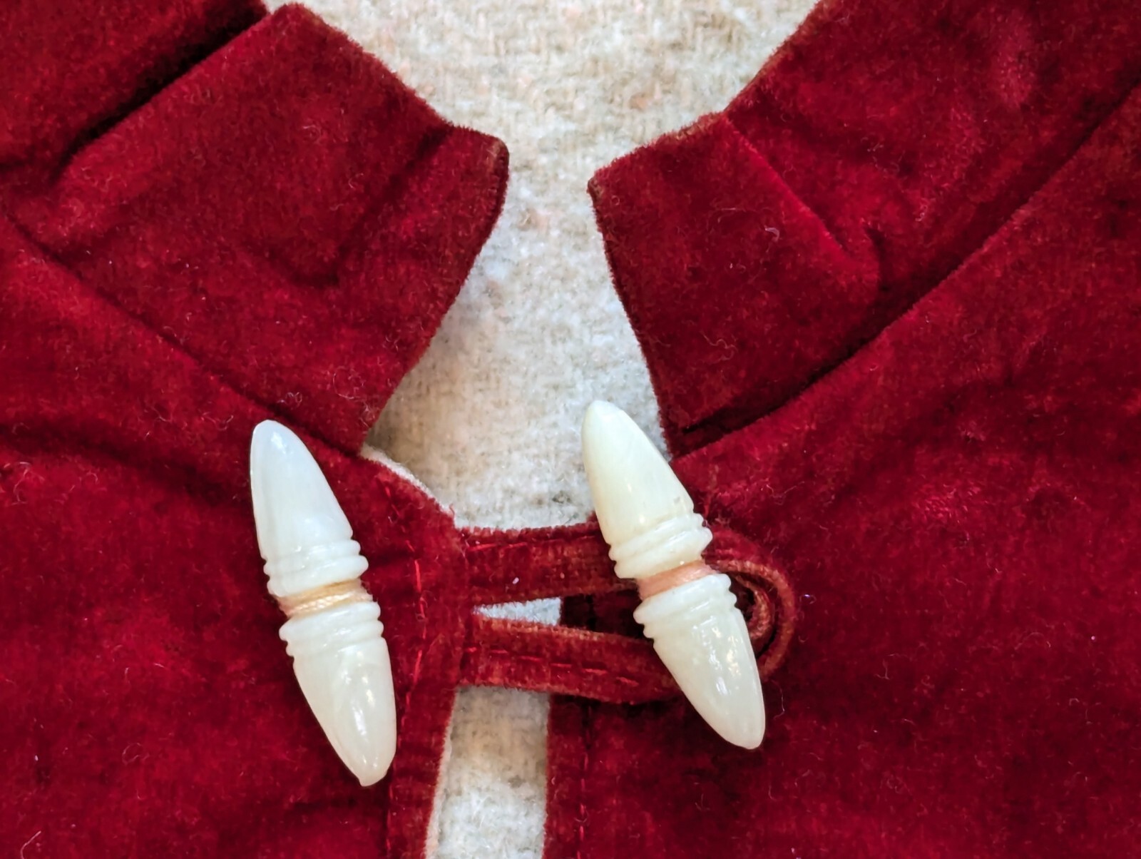 VTG Boho Chic Hippie Unbleached Wool Red Velvet Embroidered Fringe Poncho OOAK