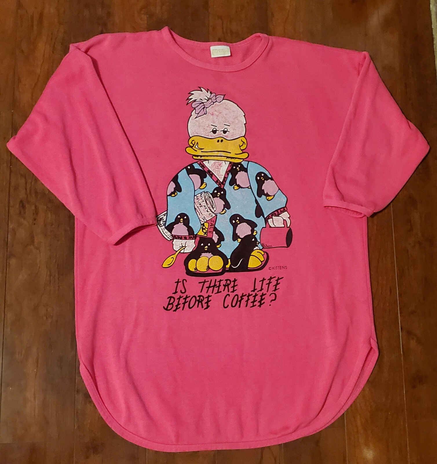 Vintage sweatshirt tunic Kittens Duck Is There Life Coffee Night Gown One size