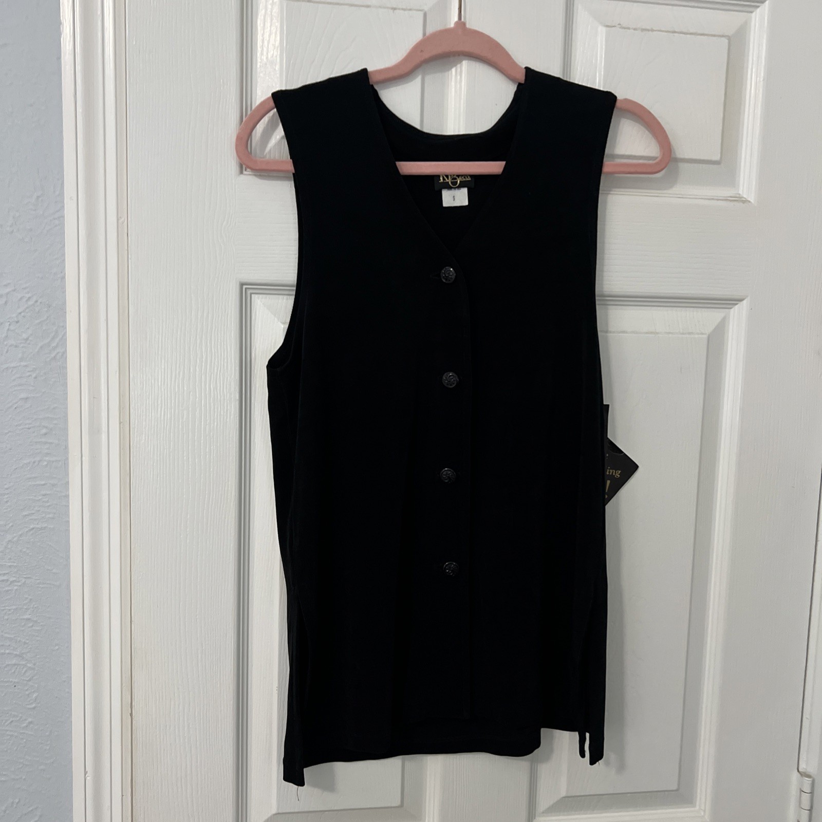 KLG & Co. Women’s Vintage Black Acetate Lycra Slinky Long Button Vest New Small