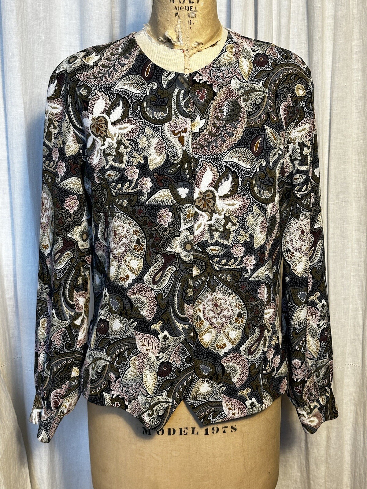 Vintage Bora Bora Women’s L Sleeve Floral Print Crepe Blouse Sz M Pre-owned