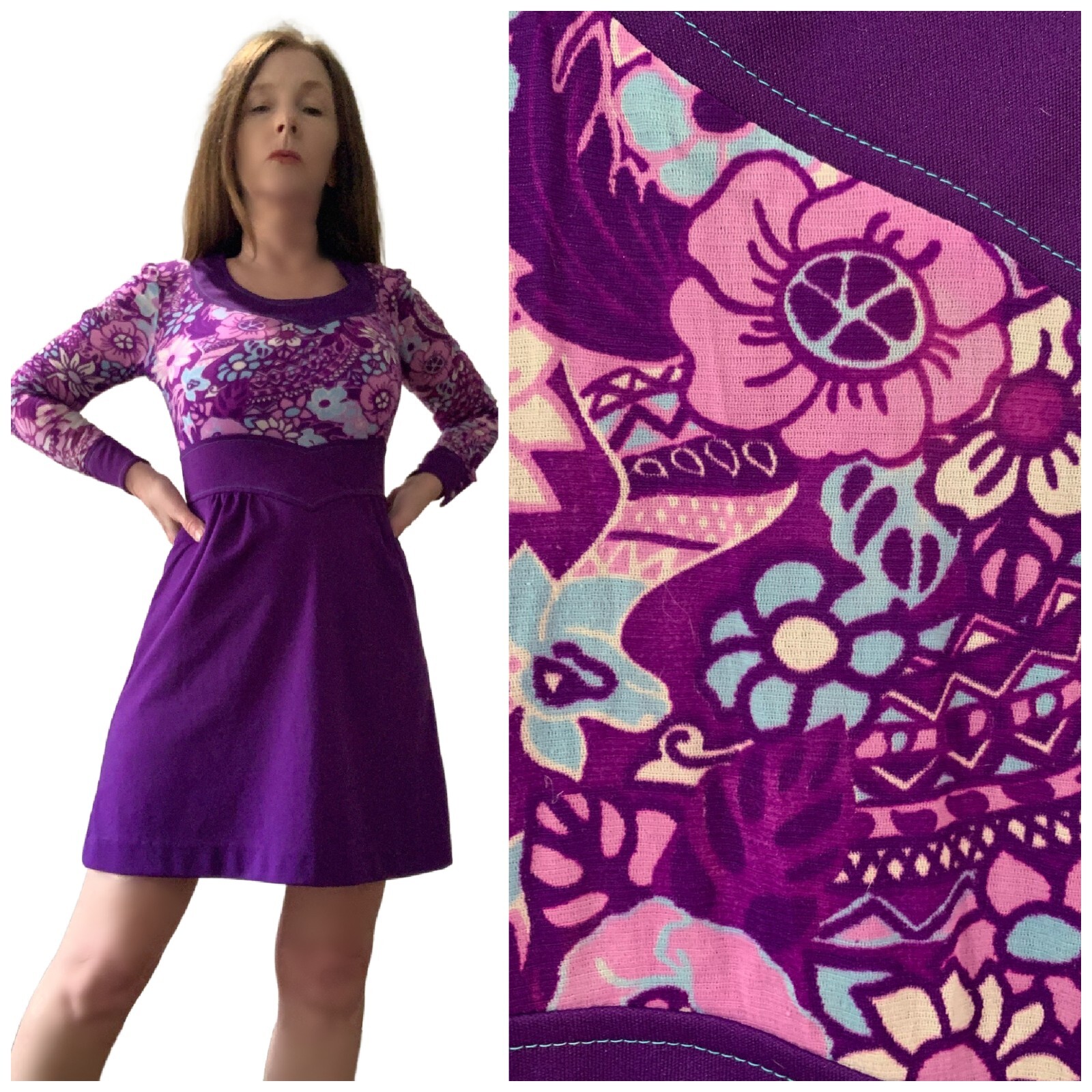 Clearance! XS S Mikey Jrs Mod Floral Deer Novelty Psychedelic Twiggy Mini Dress