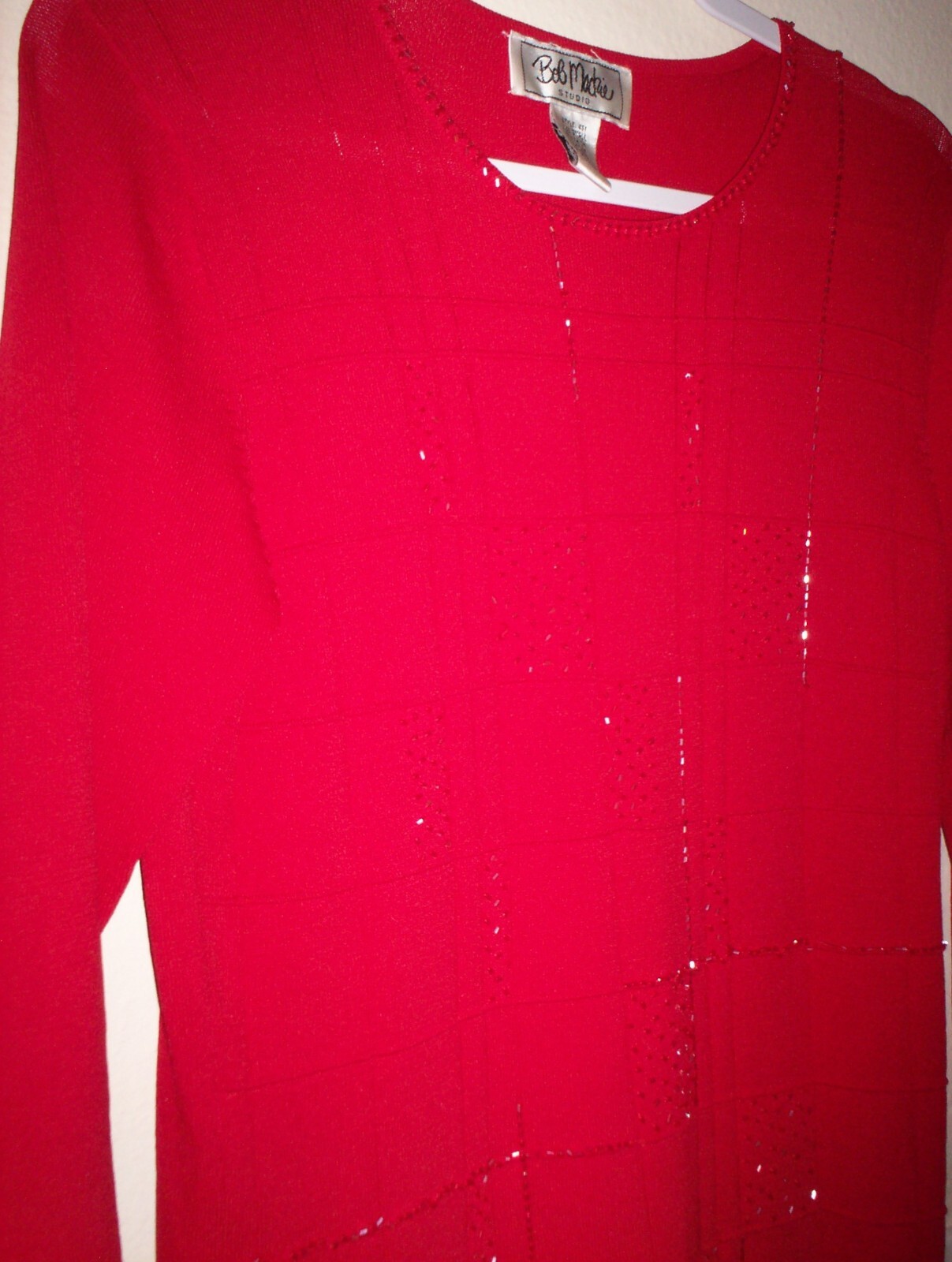 VTG SIZE SMALL BOB MACKIE STUDIO VIBRANT RED EVENING GEOMETRIC BEADED SQUARES